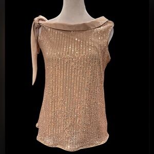 Kate Kasin M caramel with gold sequins sleeveless top with right shoulder tie